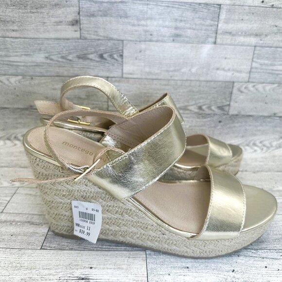NWT Women's Montego Bay Club Size 11 Wedge‎ Open Toe Gold Sandals - Picture 4 of 9